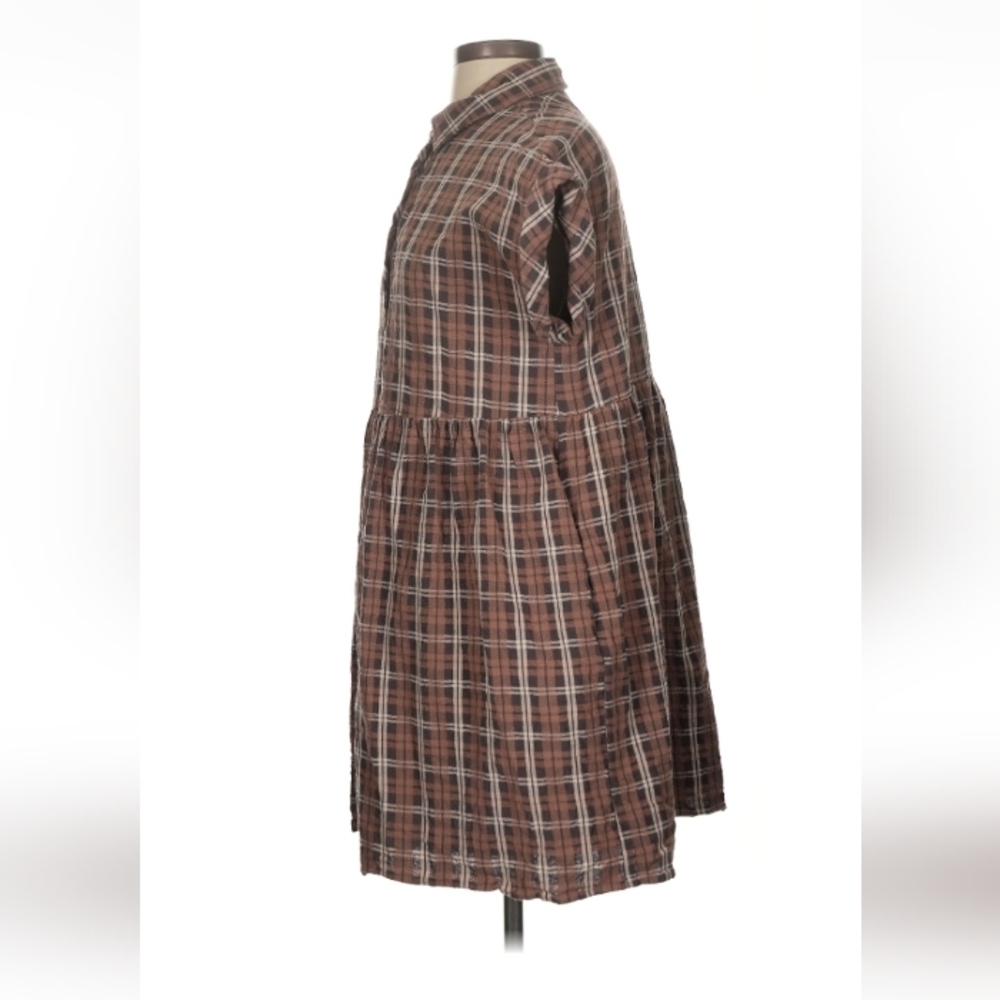 Entro Brown Plaid Flannel Shirtdress S $51 Retail - Picture 4 of 8